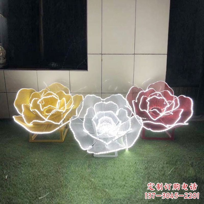广西精美不锈钢玫瑰花灯光雕塑
