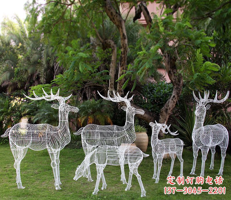 广西精美的不锈钢镂空梅花鹿雕塑