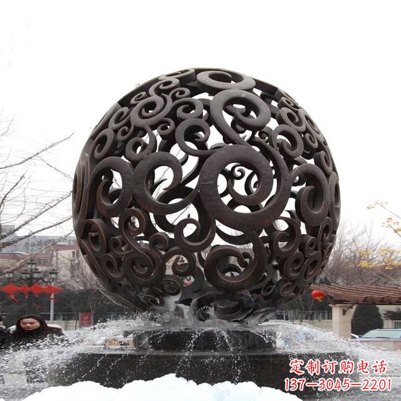 广西不锈钢镂空球水景喷泉雕塑