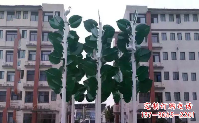 广西浓郁绿意,不锈钢树叶雕塑