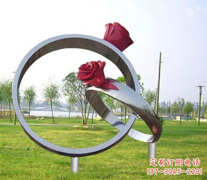 广西不锈钢玫瑰戒指雕塑