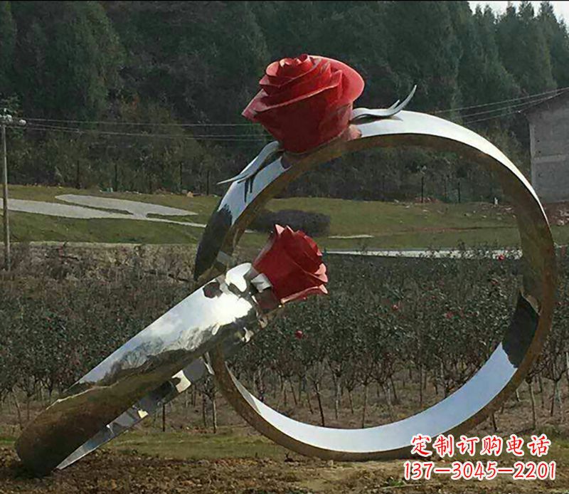 广西不锈钢玫瑰雕塑精美的艺术珍品