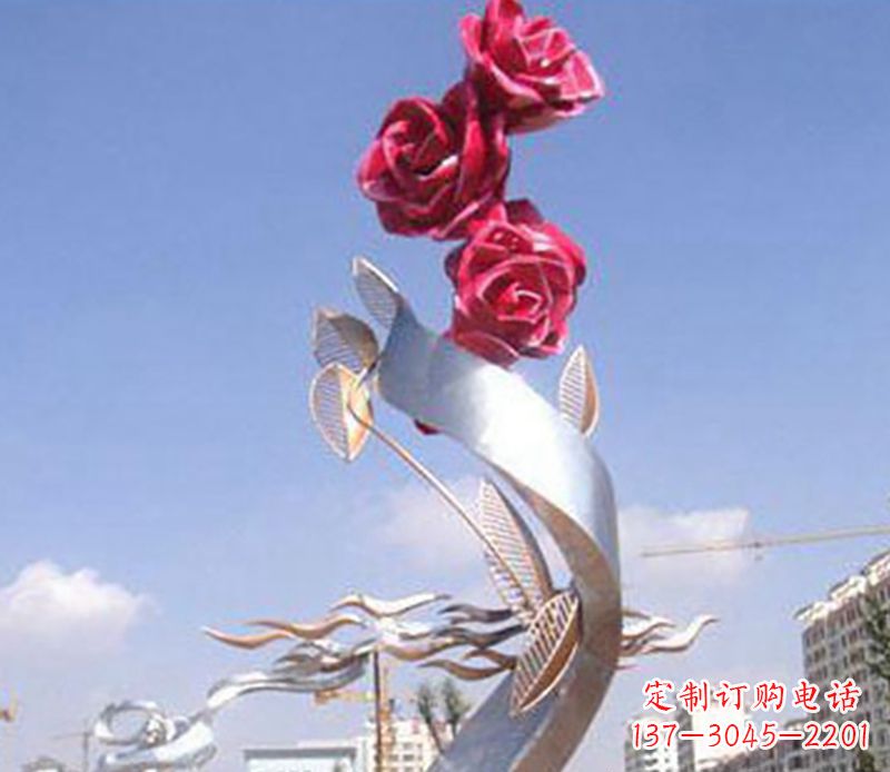 广西不锈钢玫瑰雕塑精美的艺术品