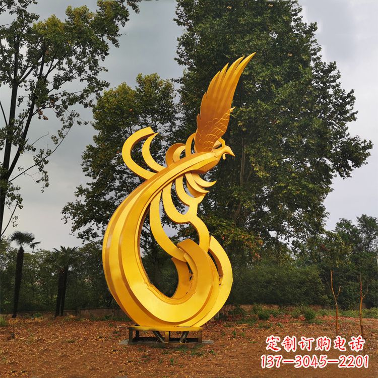 广西不锈钢凤凰雕塑黄金色园林之美