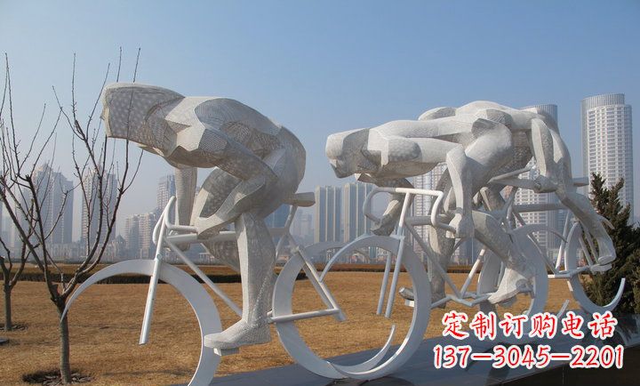 广西展现运动风采的不锈钢自行车雕塑