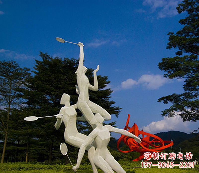 广西不锈钢羽毛球雕塑精美线条展现体育热情