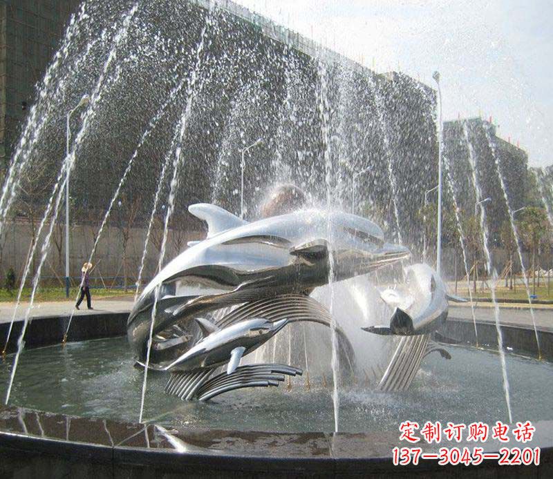 广西不锈钢商场大型景观鱼喷泉展现雕塑之美