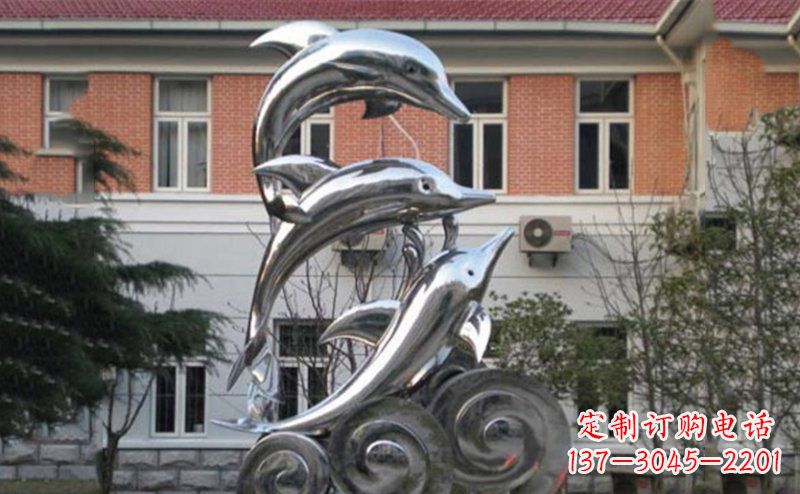 广西不锈钢跳跃海豚雕塑