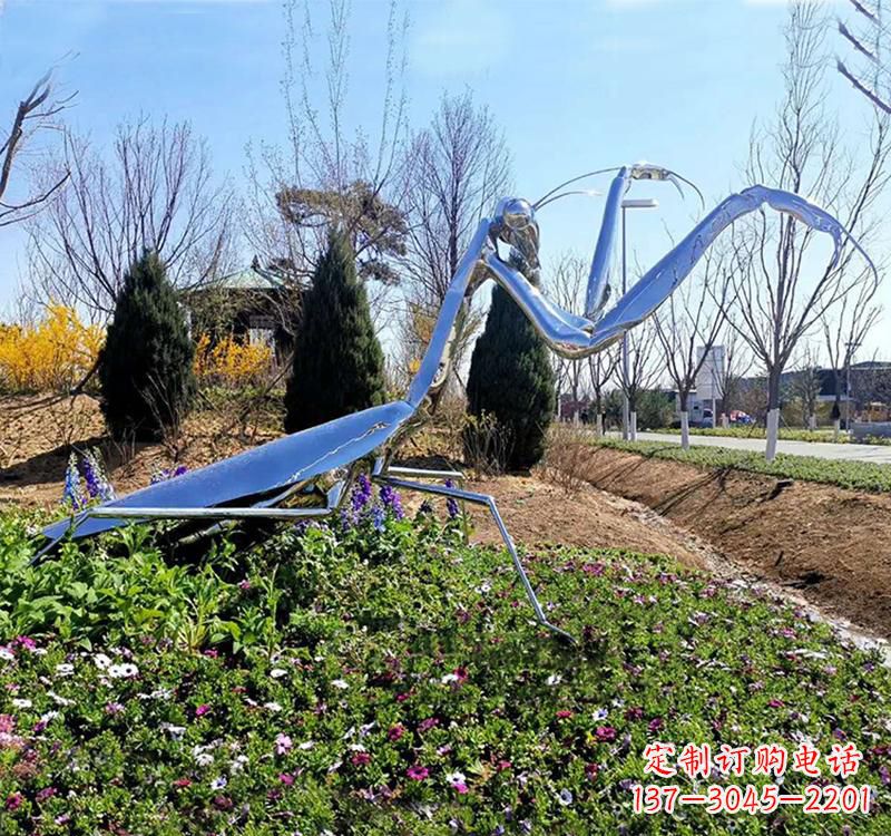 广西折射螳螂之美不锈钢现代动物雕塑