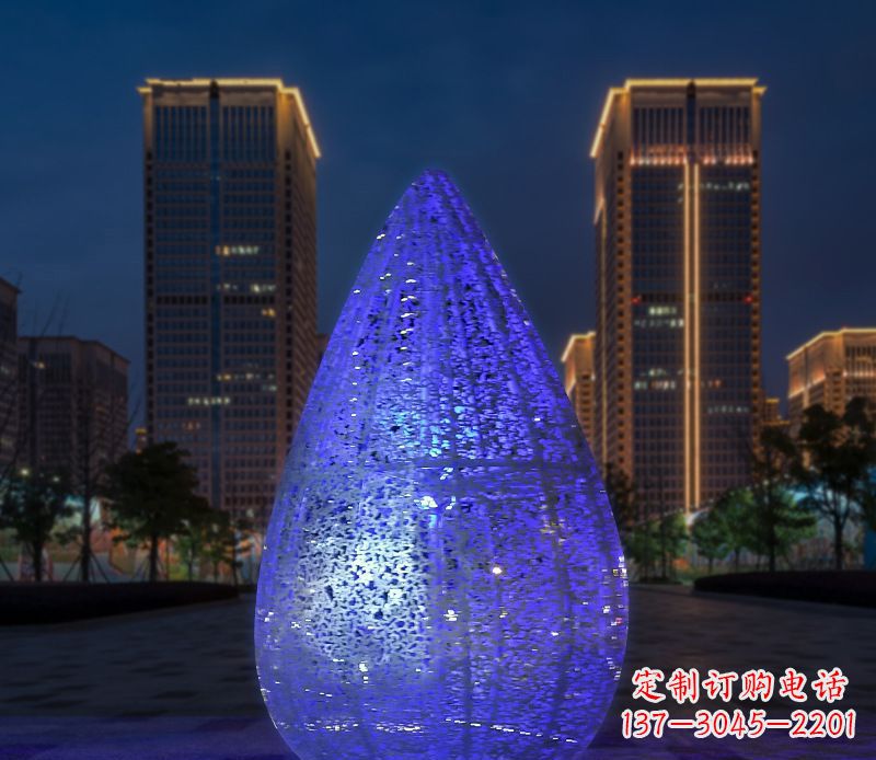 广西不锈钢小区照明美轮美奂的水滴雕塑