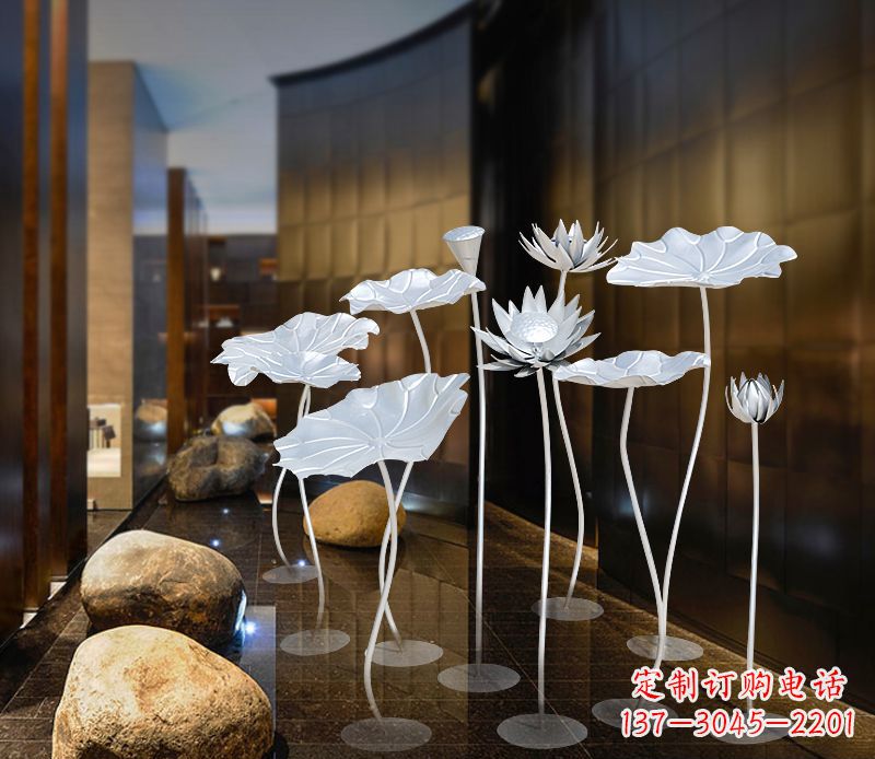 广西不锈钢银色荷花雕塑精美外形魅力无限