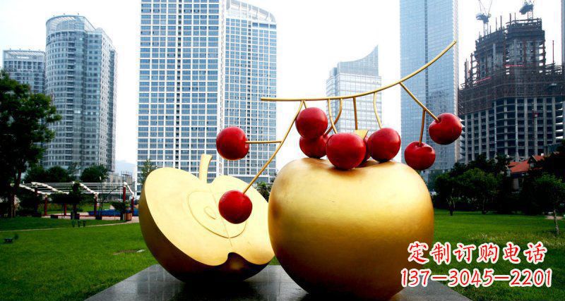 广西不锈钢苹果雕塑,添彩公园景观