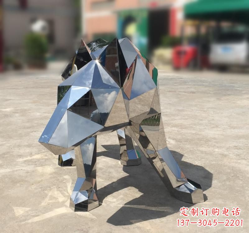 广西不锈钢园林动物几何狼雕塑