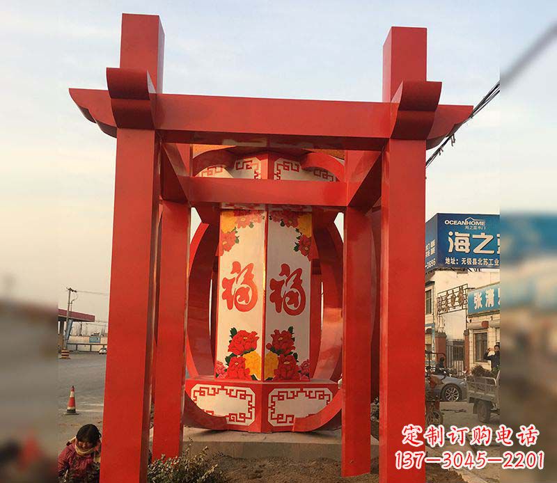广西不锈钢灯笼雕塑——点亮中国梦