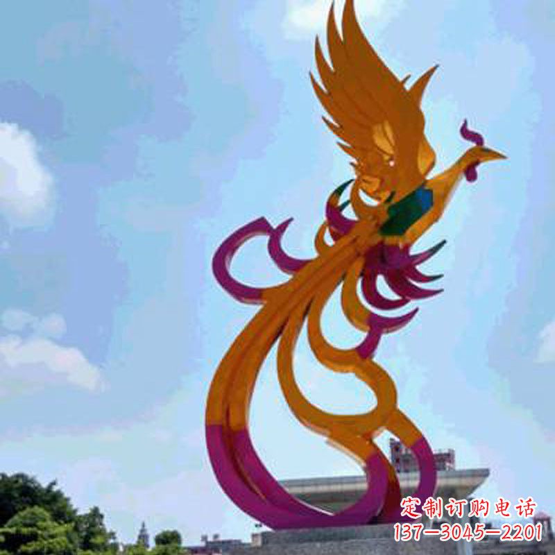 广西彩绘凤凰不锈钢雕塑-城市标识景观动物雕塑