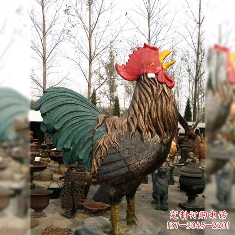 广西彩绘铜雕公鸡生肖动物雕塑