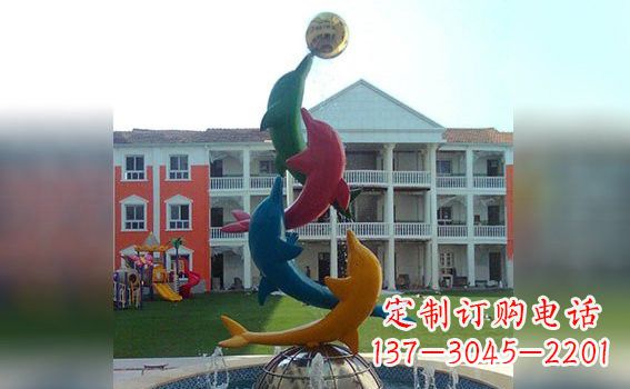 广西彩色不锈钢海豚雕塑海洋动物景观标识