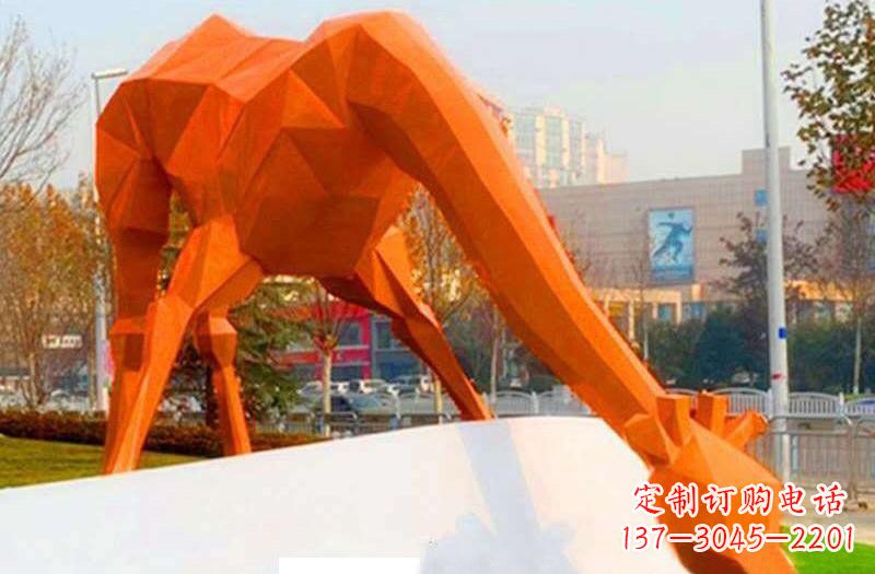 广西精致彩色不锈钢长颈鹿雕塑