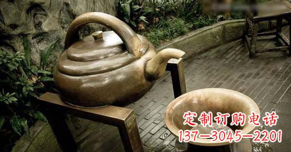 广西茶壶茶碗玻璃钢仿铜景观雕塑