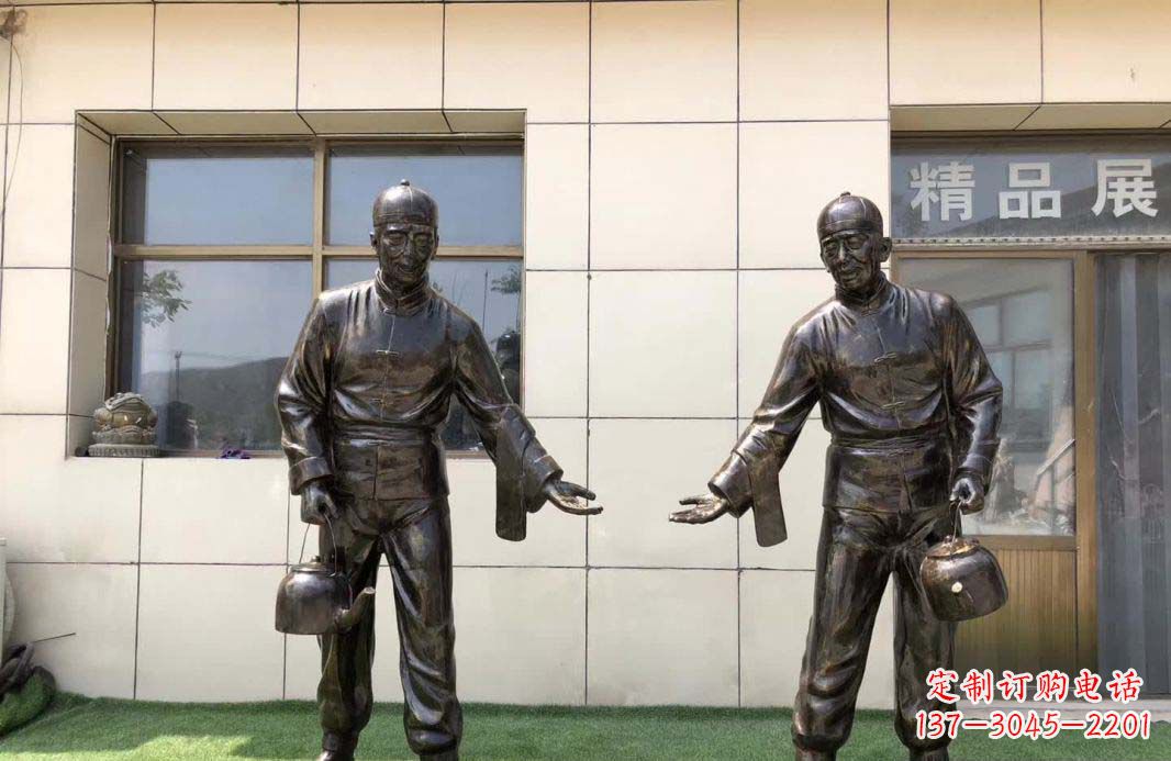 广西茶馆民俗店小二铜雕