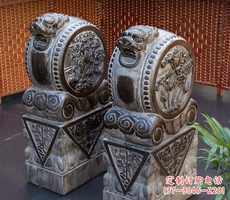 广西仿古石门墩雕塑,提升茶楼景观