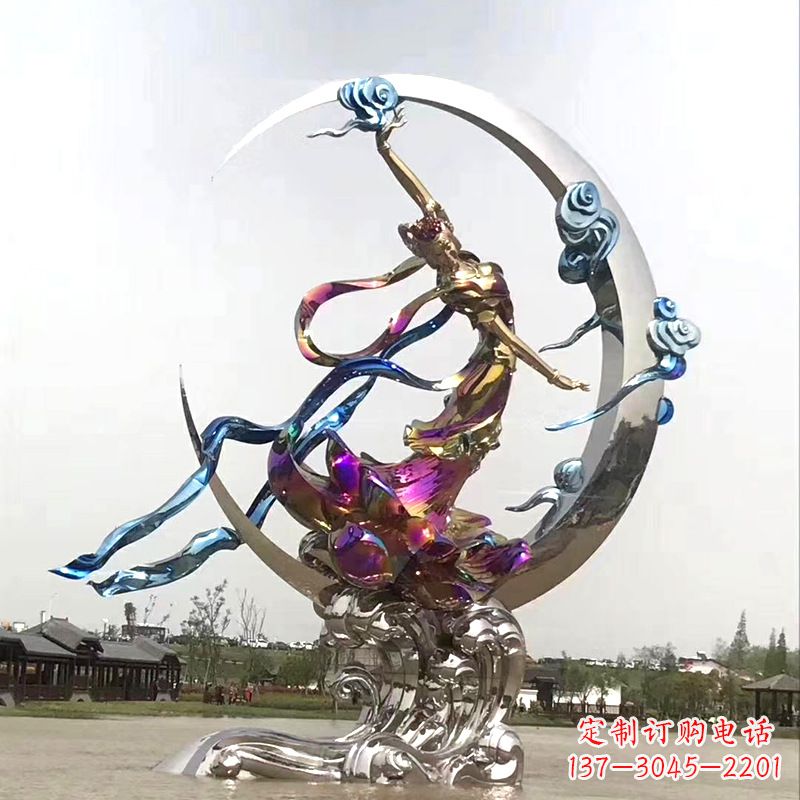 广西中国古代神话传说中的嫦娥奔月不锈钢雕塑景观