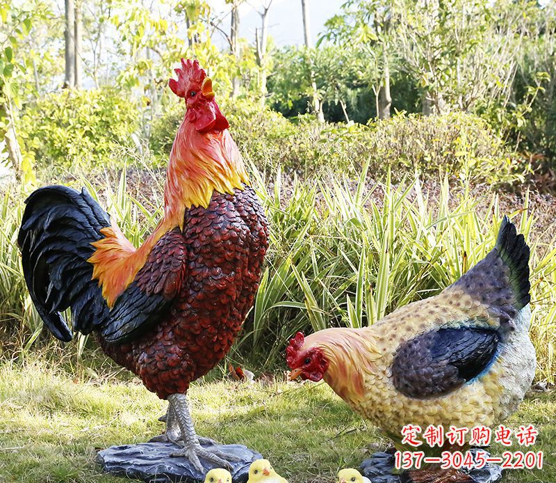 广西厂家直销户外园林树脂仿真公鸡母鸡 装饰品雕塑 玻璃钢绿化雕塑