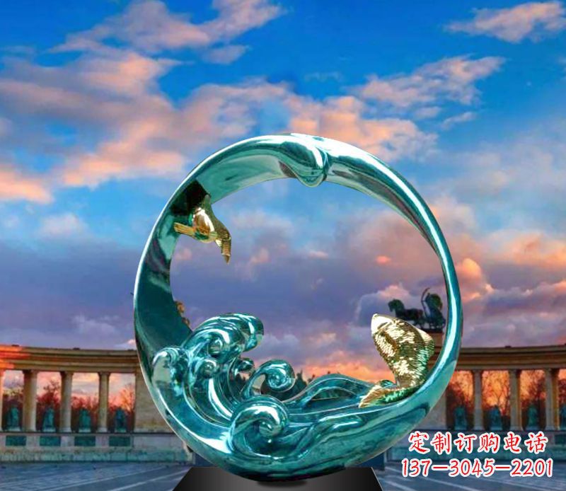 广西城市之环不锈钢彩银雕塑