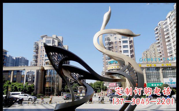广西城市凝聚的美丽不锈钢天鹅雕塑