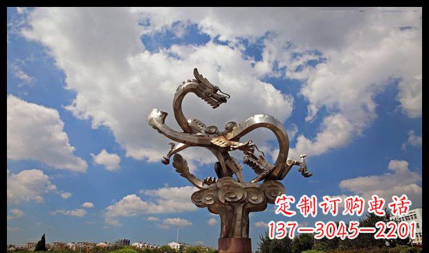广西城市抽象双龙雕塑