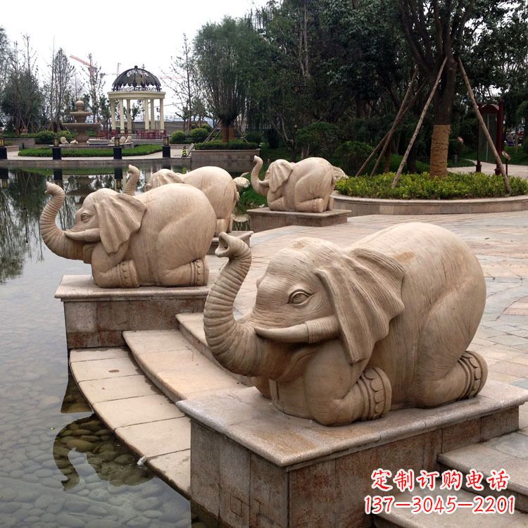 广西池塘喷水大象雕塑