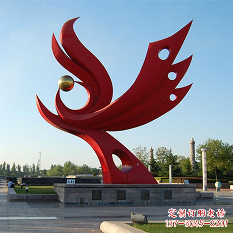 广西精美凤凰雕塑点缀公园园林景观