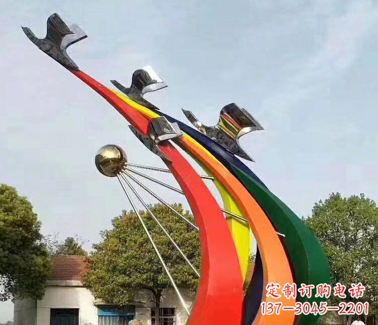 广西抽象和平鸽和太阳校园不锈钢雕塑
