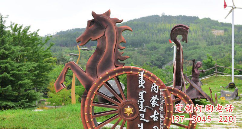 广西抽象马车不锈钢标志雕塑