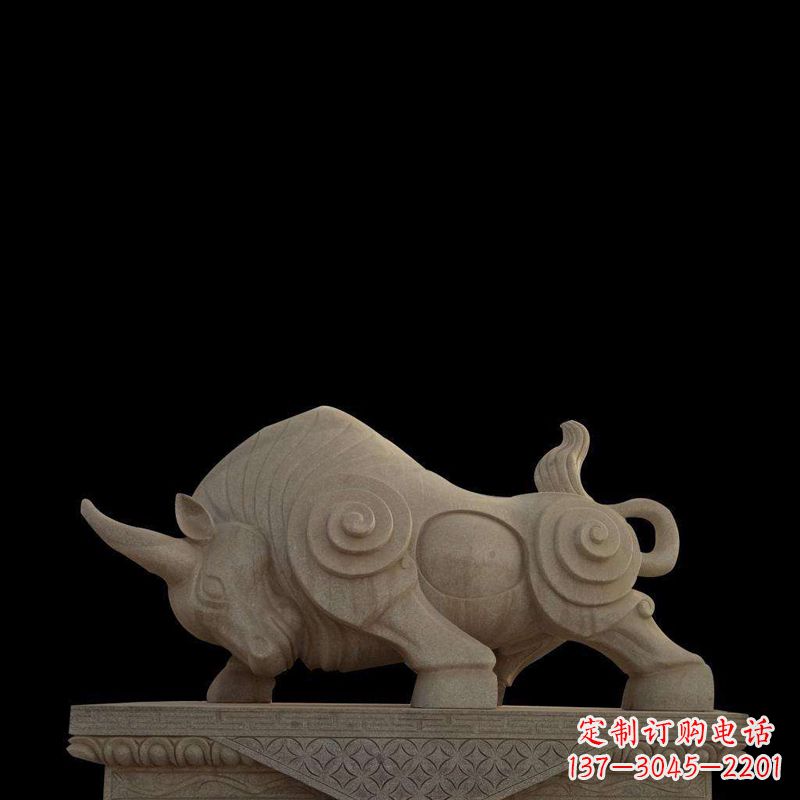 广西抽象牛砂岩雕塑-生肖动物石雕摆件