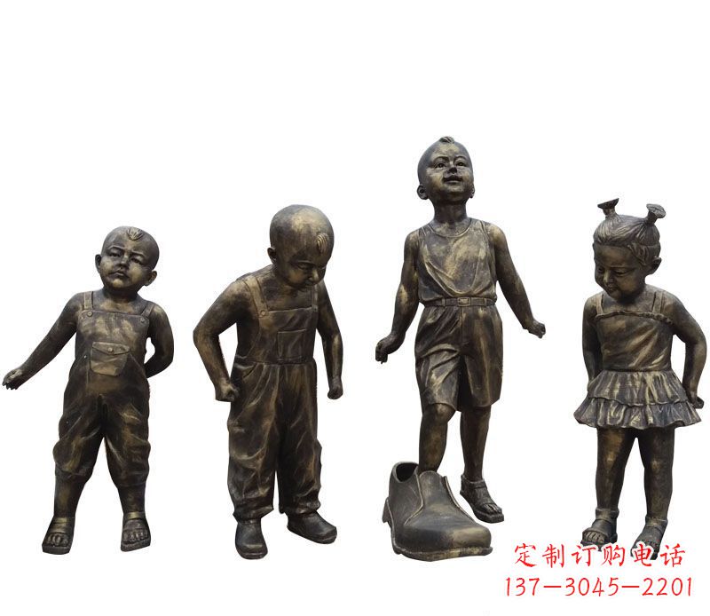 广西穿大鞋的儿童铜雕