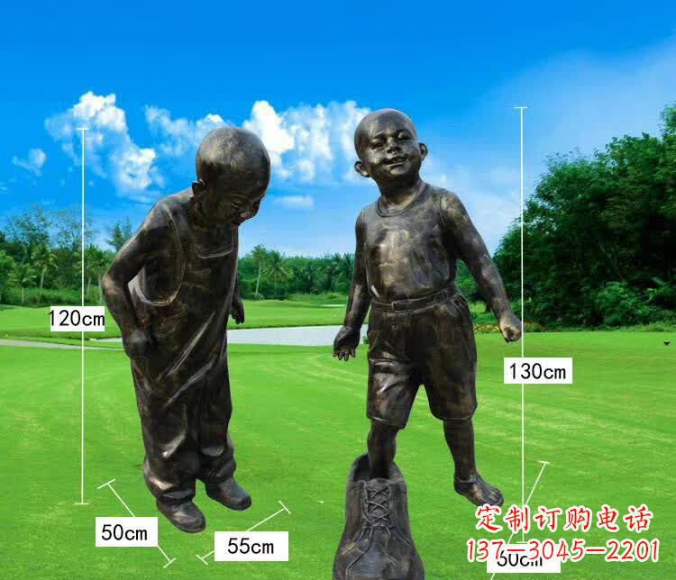 广西穿大鞋儿童铜雕塑