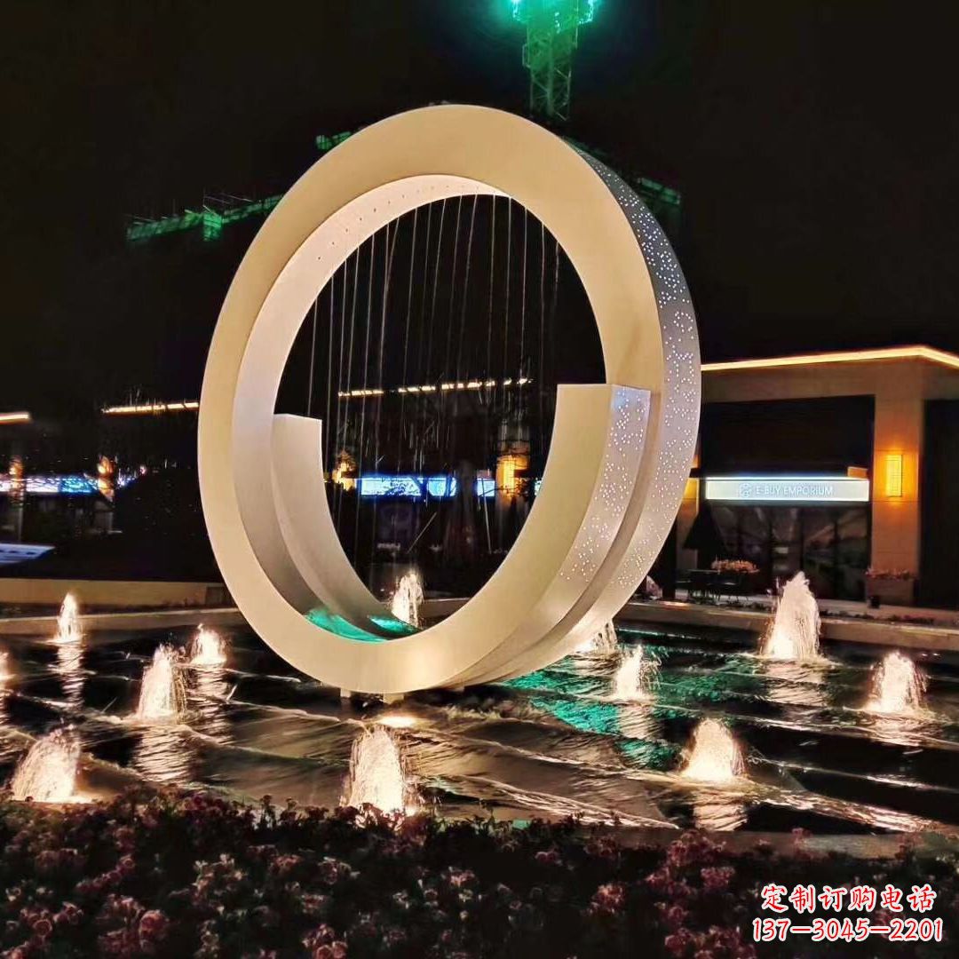广西环状喷泉雕塑灯光点亮美丽