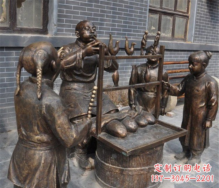 广西吹糖人街边小品铜雕雕塑