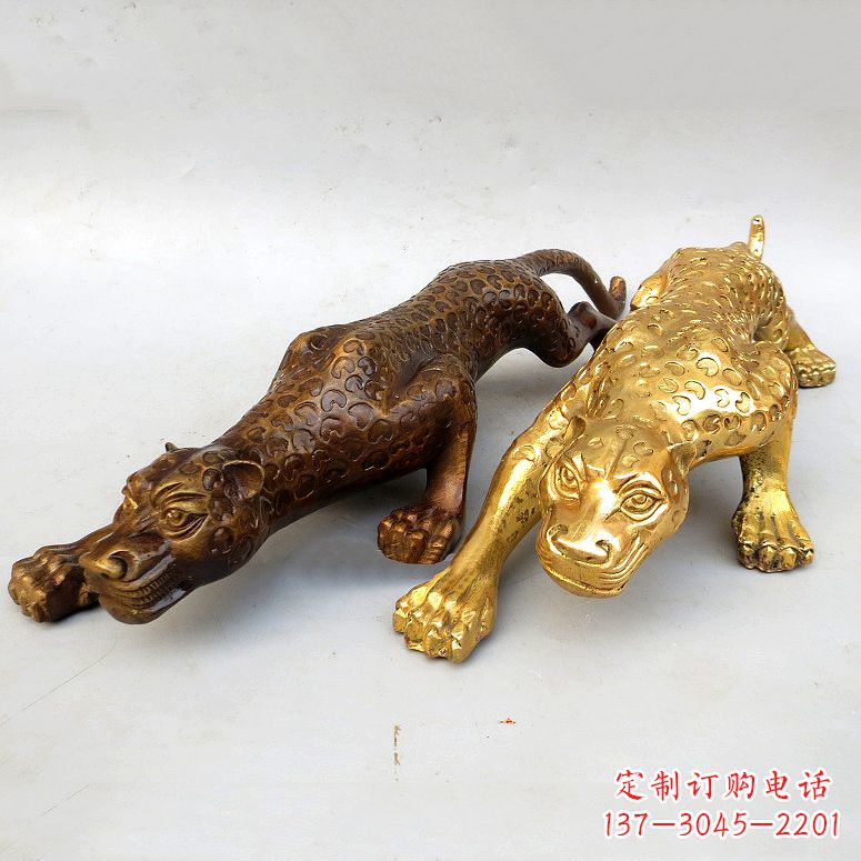 广西纯铜金钱豹雕塑-动物铜雕摆件