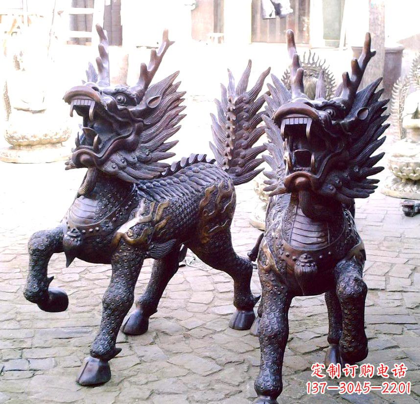 广西精美纯铜麒麟雕塑