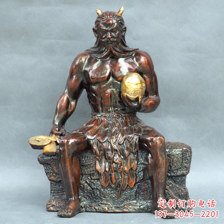 广西纯铜神农大帝坐姿雕塑像