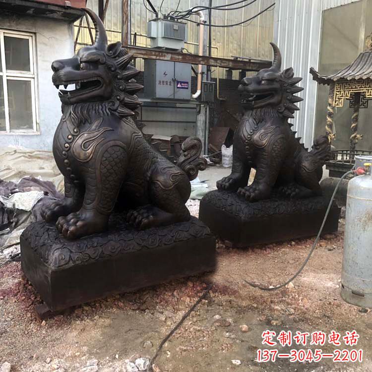 广西精美纯铜獬豸雕塑中国古代神兽雕刻之美