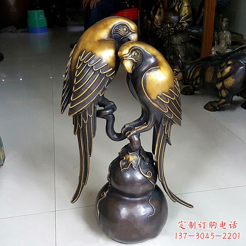 广西纯铜铸造鹦鹉雕塑