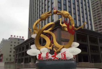 广西精美的双龙戏珠不锈钢雕塑