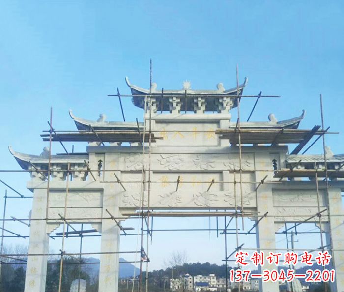 广西大理石三门牌坊雕塑