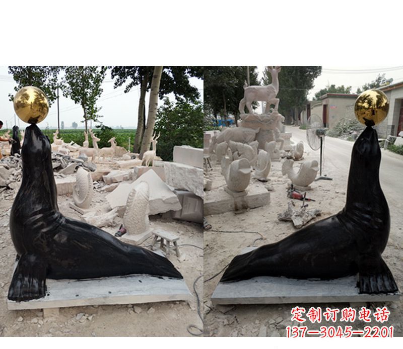 广西大理石海豹雕塑