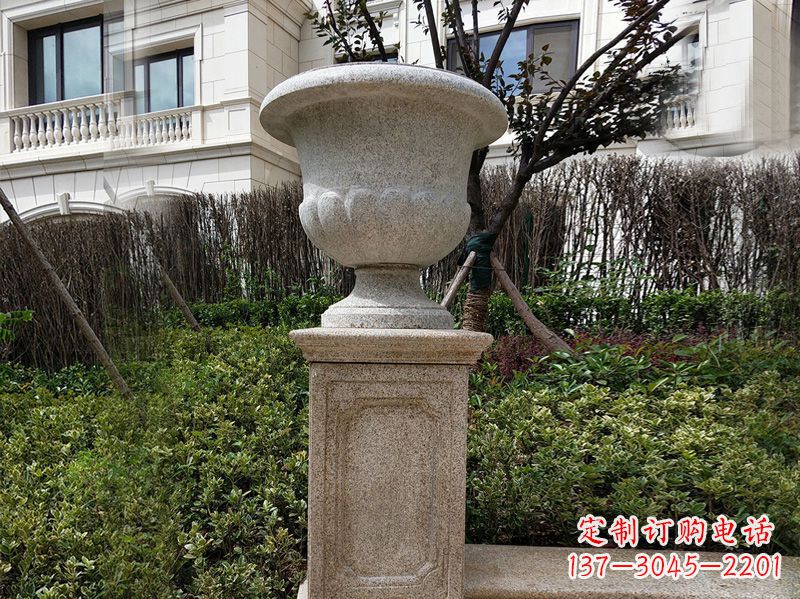 广西大理石花钵小区花盆石雕艺术品