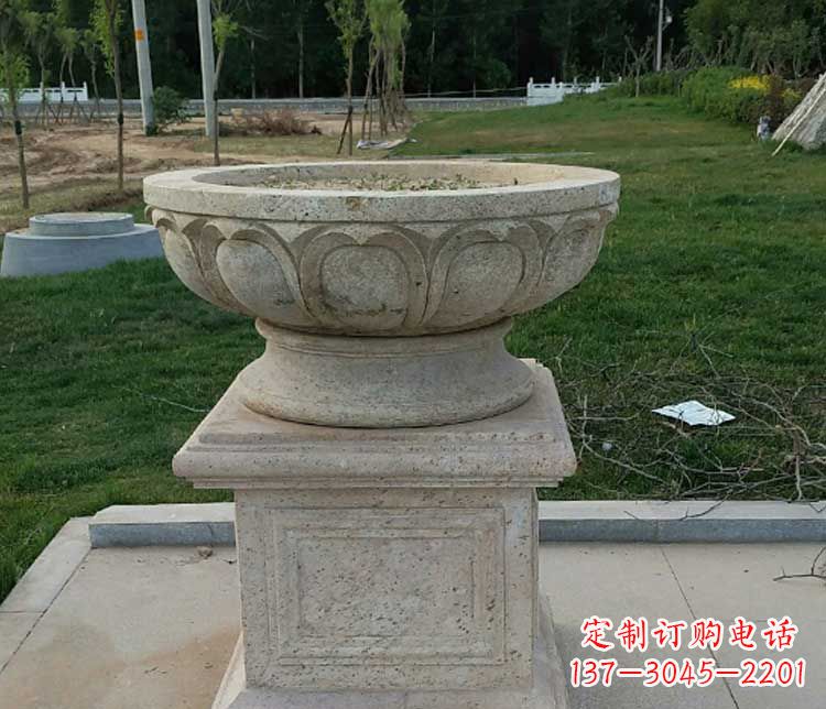 广西大理石花盆石雕