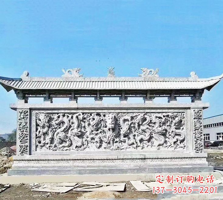 广西精美大理石九龙壁雕塑